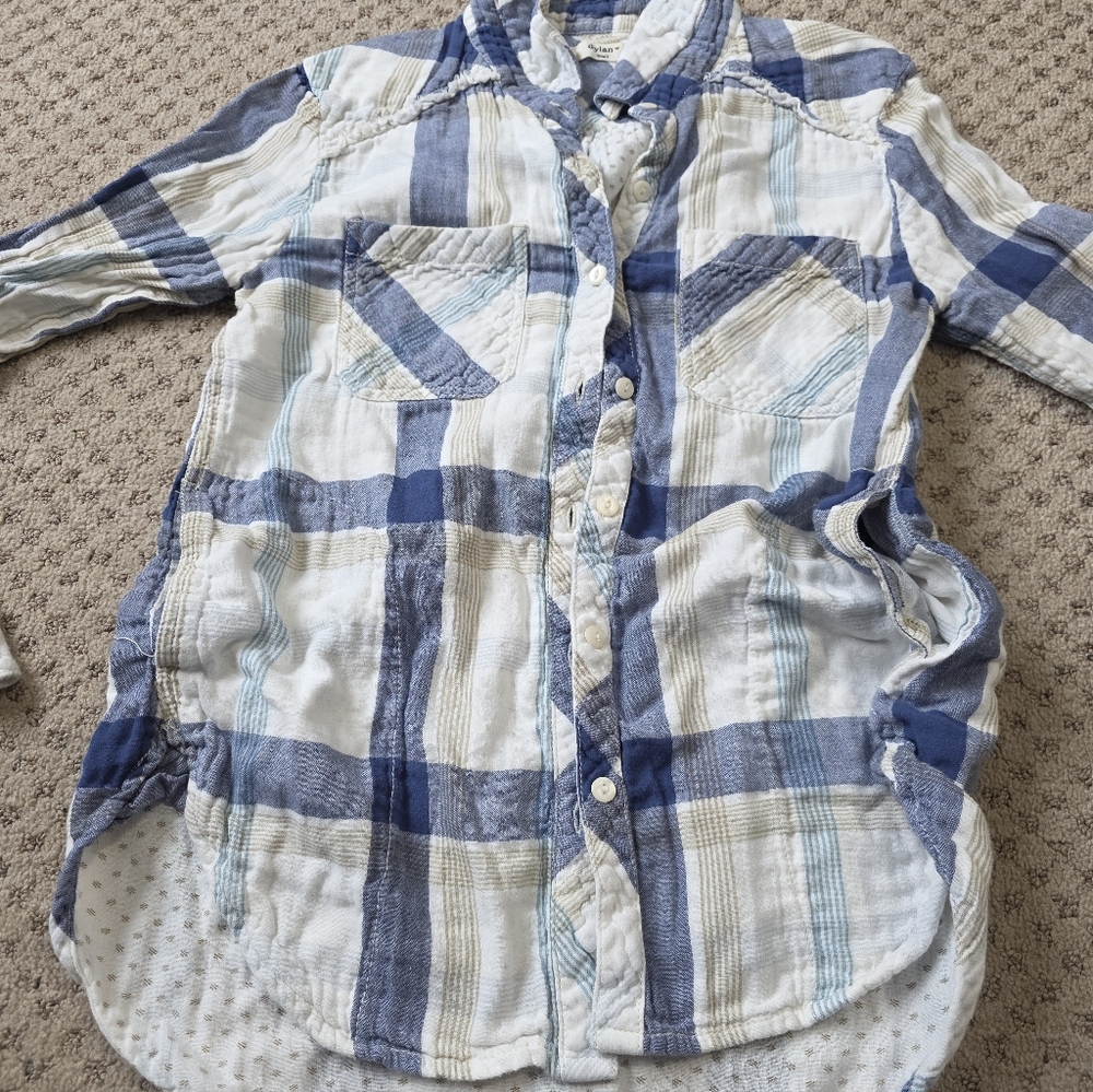 Dylan Blue and White Plaid Button-Up Shirt, Size Small - Picture 5 of 8